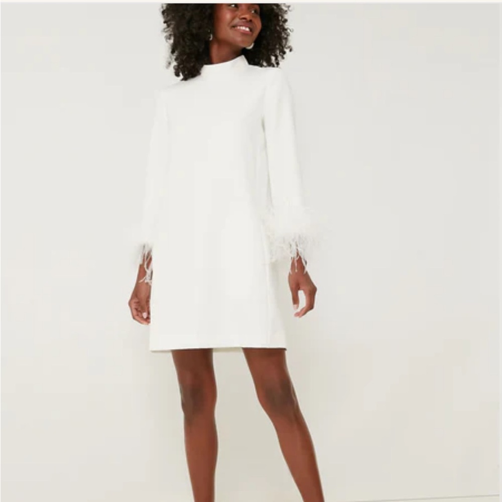 Tuckernuck White Long Sleeve Dress with Feather Cuffs